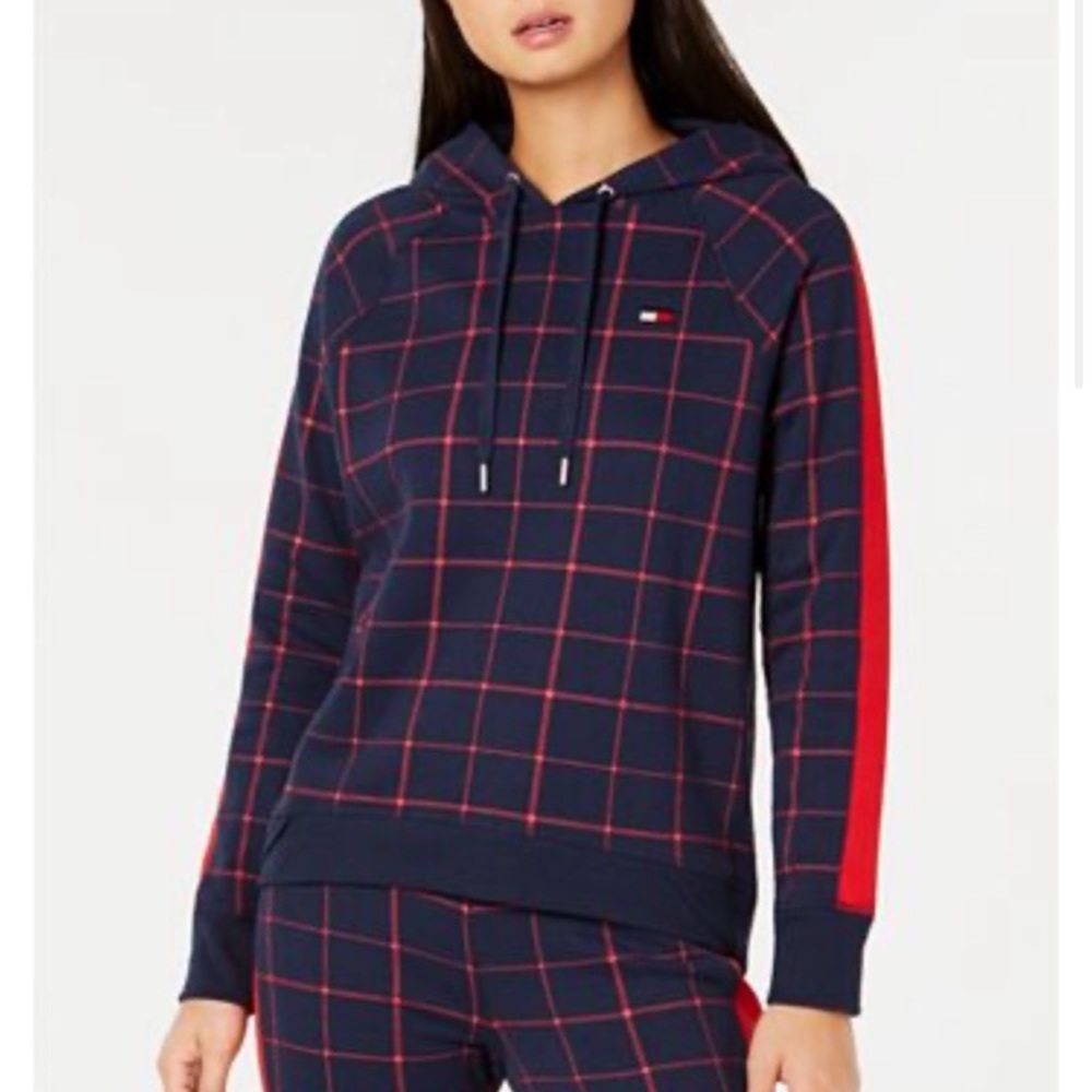 Tommy Hilfiger blue and‎ red plaid hoodie